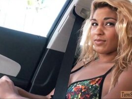 Blonde teen Valentina ripped in the car