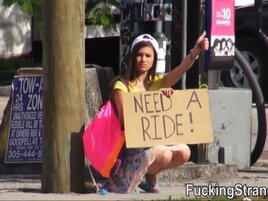 Hitchhiker teen London Smith outdoor sex