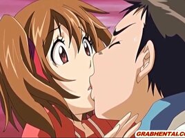 Busty anime coed first time kissing and sex