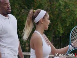 Big boobs teen August Ames interracial after playing tennis