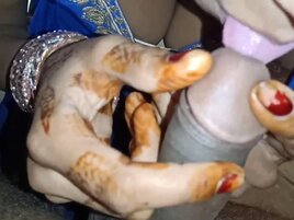 Wife with mehendi strokes and blows Indian hubby's cock
