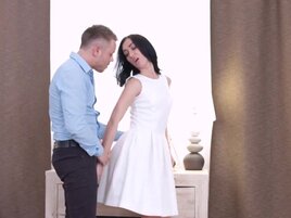 Beautiful brunette makes love with handsome client