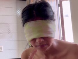 Indian girl is blindfolded and she is filmed in POV