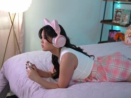 Cute Asian gamer Lulu Chu catches a dick in her tight cunt