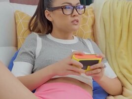 Tiny Asian teen devours her stepdad's cock like a burger