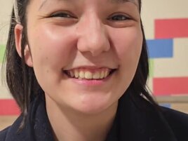 Playful teen swallows a huge hard wood before a pussy fuck