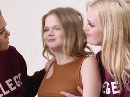 Two horny lezzies seduce their young roommate's cunt