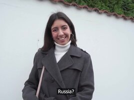 Horned up brunette takes care of a random man's cock