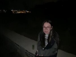 Geeky girl gets her vag claimed by a dick in public