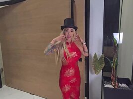 Asian blonde with tattoos is celebrating the Lunar New Year