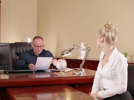 Sultry tall blonde works as her hung boss's sex doll