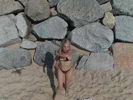 Inked blonde girl with a tight hole fucked on a beach