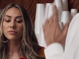 Waitress has to fuck her customer to make herself cum