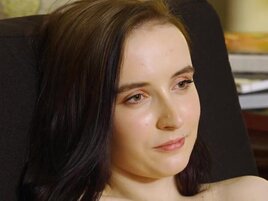 Brunette with huge tits is happy to play on her own