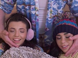 POV fuck with two girls who just wanna stay warm