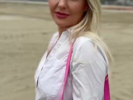 Cute blonde girl goes on a beach date before sex