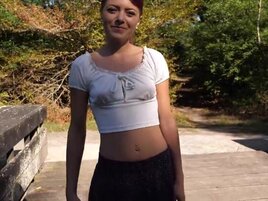 Cute girl with a shaved vag is happy to be played with