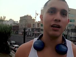 Muscular guy works out and meets with a street agent
