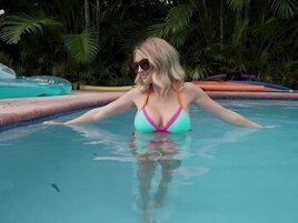 Blondie in a slutty bikini gets toyed and fucked silly