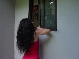 Skinny brunette takes a colossal black dick before a creampie