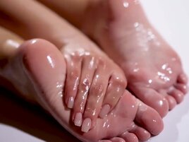 Hot blonde bitches are doused in oil and ready to fuck