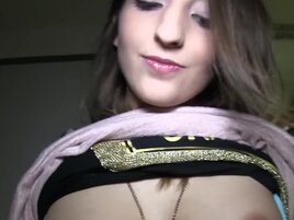 Brunette with an expressive face gets rammed in POV
