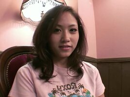 Japanese teen masturbates before sucking a fat dick