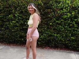 Blonde girl with a hot body takes that black throbber