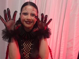 Lovely chick looks artsy in this blowjob video