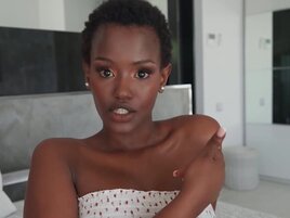 Big boobies black hottie takes dick with legs spread