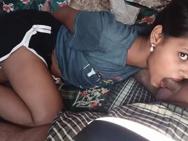 Cute girl with thick thighs is deepthroating a cock