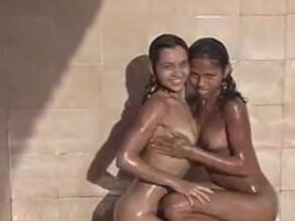 two Pretty 18yr old Brazilian Teens Shower and Play Together